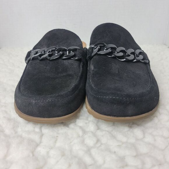 Vionic Georgie Women's Size 7.5 Slip On Mule Shoes Black Suede Accent Chain - Picture 2 of 10